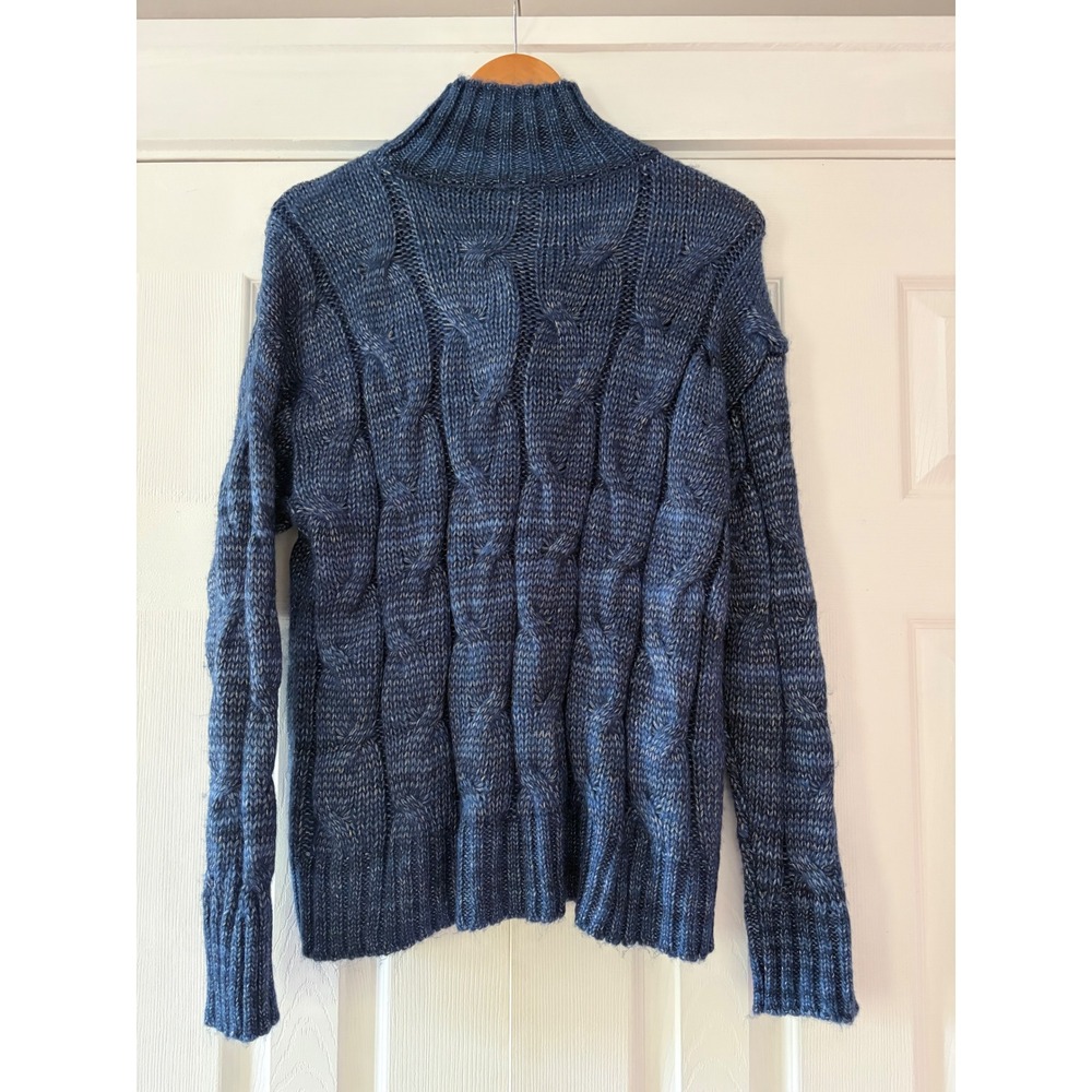 Crown & Ivy Womens Navy Blue Cable Cowl Neck Metallic Sparkle Sweater Size M NEW - Picture 2 of 6